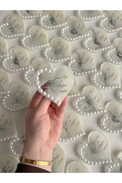 Sestasarmm Kalp detaylı incili hediyelik magnet, söz, nişan, nikah hediyeliği...