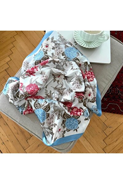 Alice İsstanbul Mavi&Kırmızı Çiçekli Fular 70X70