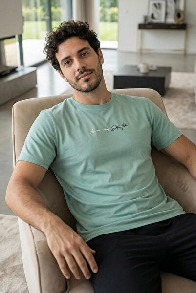 Pijamaevi Urban Mint Baskılı Kısa Kollu Cotton Erkek Pijama Takımı