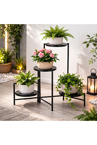Selgot Suport pentru plante cu 4 niveluri, Dimensiune 60x43x60 cm, Culoare Negru
