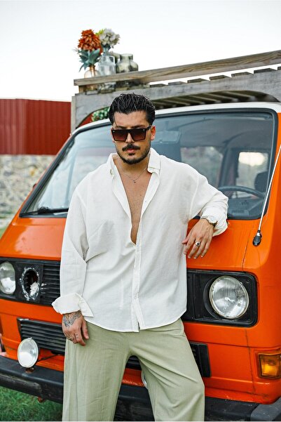 OUTFİT MAN Λεπτό λινό πουκάμισο σε μεγάλο μέγεθος, κρεμ