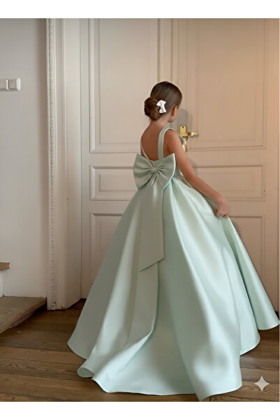 Mashotrend Şık Fiyonklu Kız Çocuk Elbisesi – Pamuk Astarlı, Uzun Tasarım