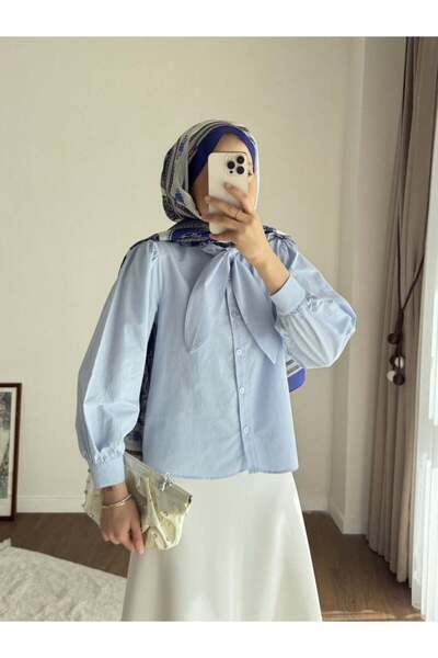 Miraydın Butik Γυναικείο κοντό πουκάμισο ποπλίνα με κορδόνια στο γιακά - Baby...