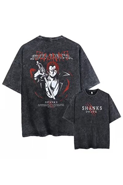 Touz تي شيرت ون بيس شانكس مطبوع للجنسين قابل للغسل بتصميم عتيق كبير الحجم