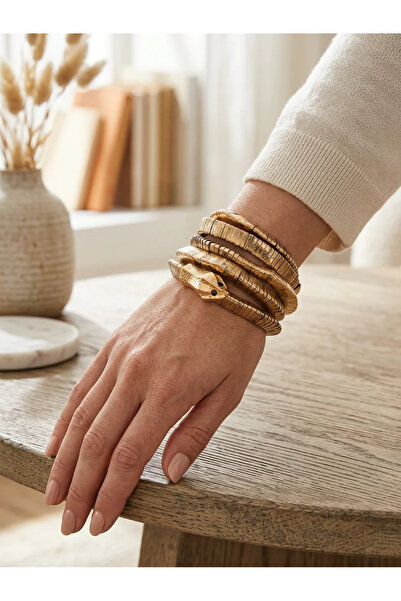 Dorvina Bronz Gold Renk Bileklik Zr Marka Muadil Yılan Figürlü Esnek Vintage ...