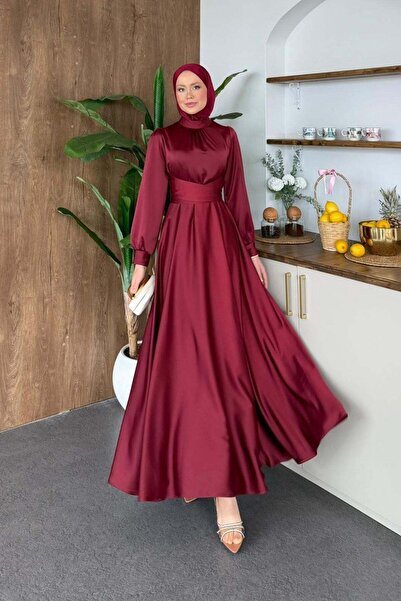 Hazamoda Rochie de seară Ruby Grace din satin încrucișat, roșu claret