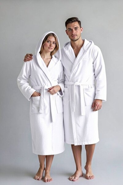 ars aras home textile %100 Pamuk Kapüşonlu Oversize Bornoz - Unisex Geniş Kal...