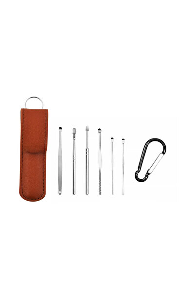 OEM 8-piece ear cleaning set, stainless steel accessories, brown, silver