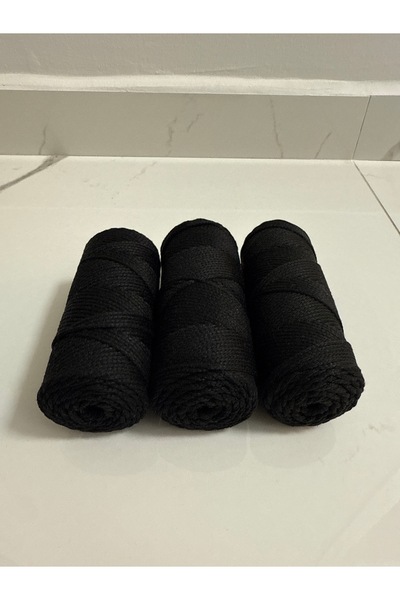 3 ADET 180gr - 200 Mt - 2.5 Mm SİYAH Poly-Pamuk Makrome Ipi Çanta Ipi Supla Ipi Örgü Ipi