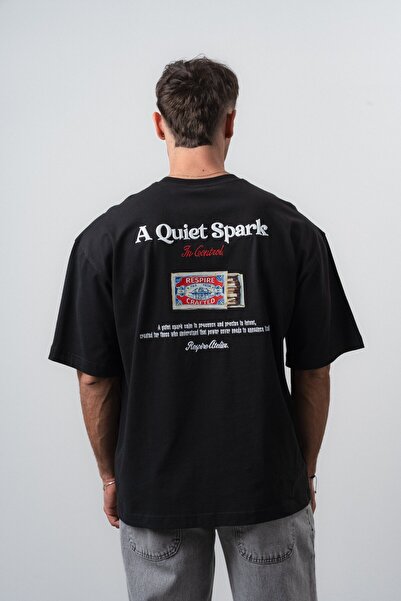 Respire تي شيرت رجالي مطرز بتصميم سبارك مقاس كبير باللون الأسود