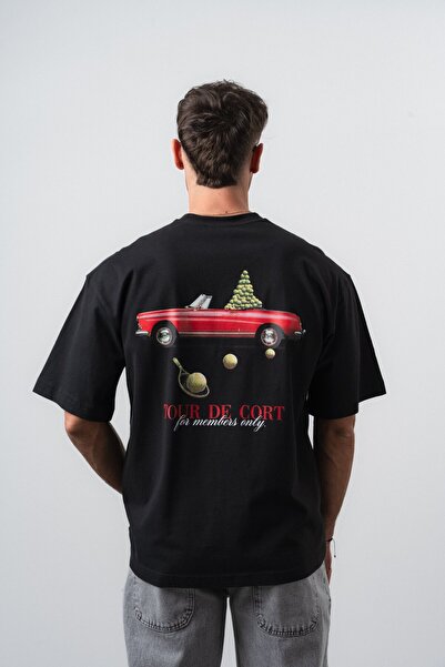 Respire Tricou oversize cu imprimeu Cort pentru bărbați, negru