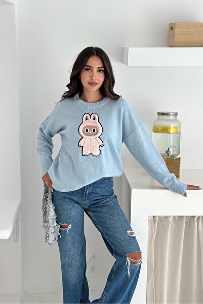 Auroveen Pulover tricotat cu model standard și detalii ursuleț de pluș AV1616