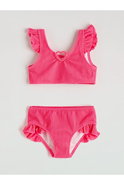 LC Waikiki LCW Kids Pembe Kalp Detaylı Fırfırlı Kız Çocuk Bikini