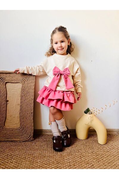 CQCQ Set de fustă și hanorac cu fundă în față pentru fete