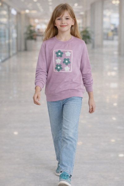 PAPATYAMKİDS Papatyam 18703-26 Girl's Floral Embroidery Detailed Sweatshirt Comfortable Fit Daily Wear
