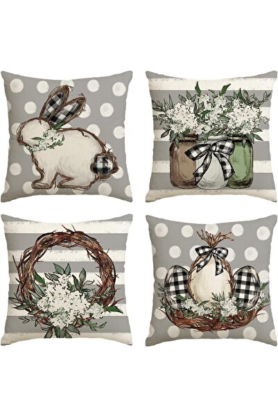 Artoid Set of 4 Easter pillowcases 50x50cm bunny flowers and eggs decoration