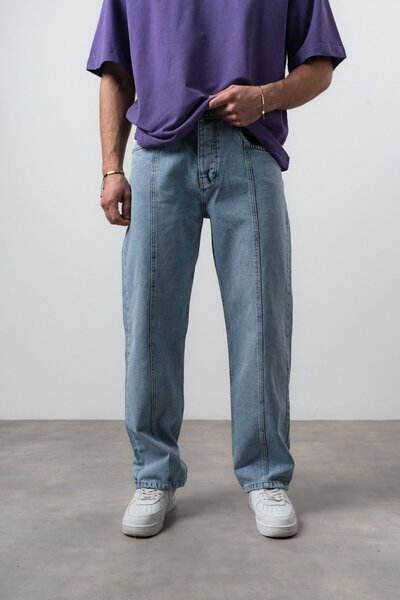 Respire Blugi largi pentru bărbați, cu cusături în față, albastru