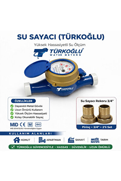 Türkoğlu Su Sayacı + HEDİYE 3/4 Rekor Seti | Yüksek Hassasiyetli Su Ölçer