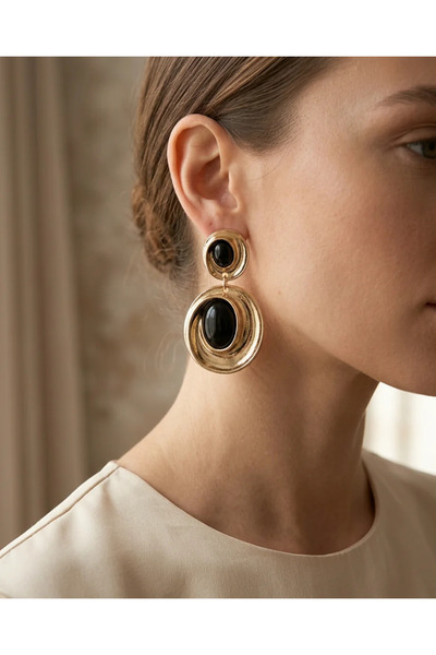 Dorvina Vintage Women's Earrings Black Dangle Drop Model Gold Color