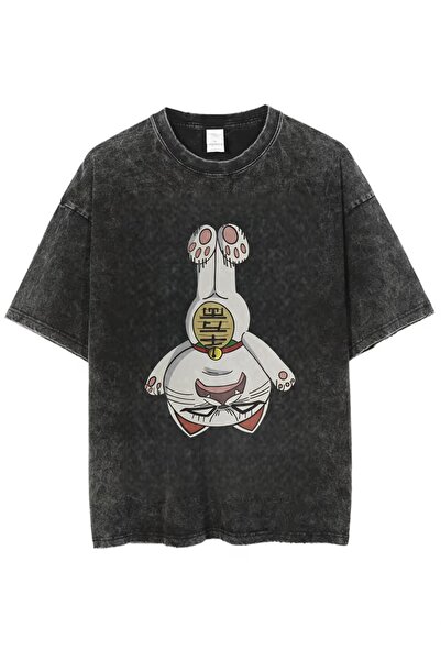 Toum Anti Lucky Cat Printed Unisex Washable Vintage Oversize T-Shirt