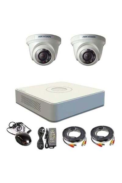 Hikvision مجموعة كاميرات مراقبة هيكفيجن مكونة من 2كاميرا داخلي مع التوصيلات