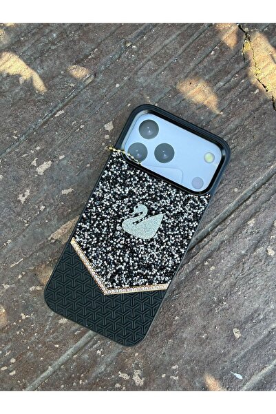 madamcase iPhone 11 Black Color Swan Pattern Stone Premium Case