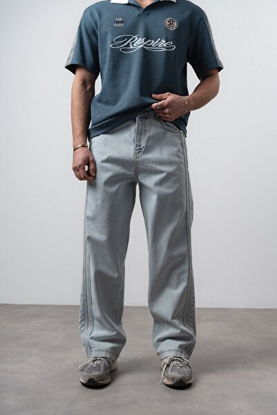 Respire Ανδρικό τζιν με λεπτομέρεια στο πλάι, φαρδιά γραμμή, σε χρώμα Ice Blue