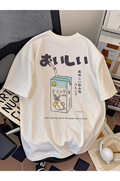 Touz Μπλουζάκι Unisex Oversize με στάμπα  "Delicious Drink Cat "