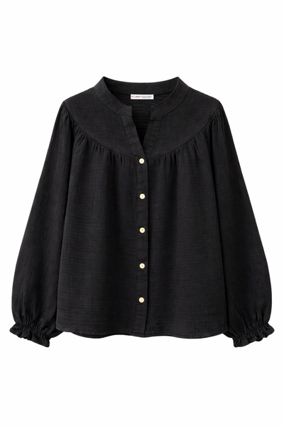 Mixray 4733 قميص نسائي من الموسلين بأكمام طويلة وربطة عنق باللون الأسود