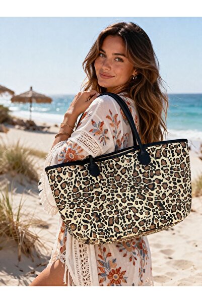 BALIENTE Μαύρη γυναικεία τσάντα με λεπτομέρειες λεοπάρ