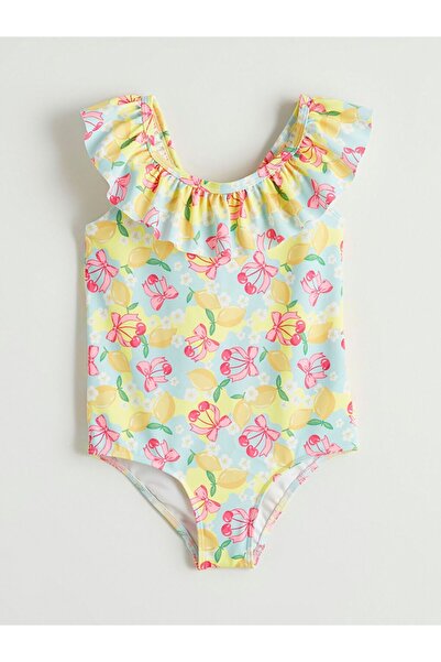 LC Waikiki Κοριτσίστικο μαγιό με βολάν και σχέδια