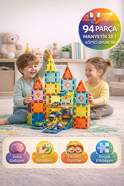TOYFEST 94 Parça Manyetik Blok Set – Eğitici Zeka Geliştirici Çocuk Oyuncak Y...