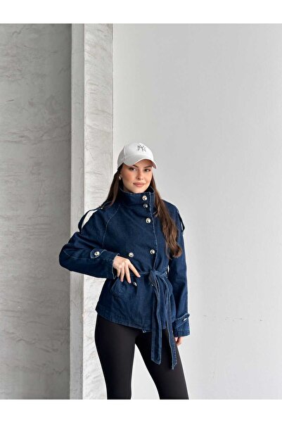 asyadabutik Women's Mock Neck Belted Short Lined Cashmere Coat