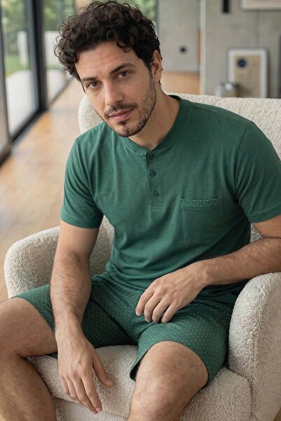 Pijamaevi Urban Forest Elegant Men's Pajama Set with Pat Detail on Shorts