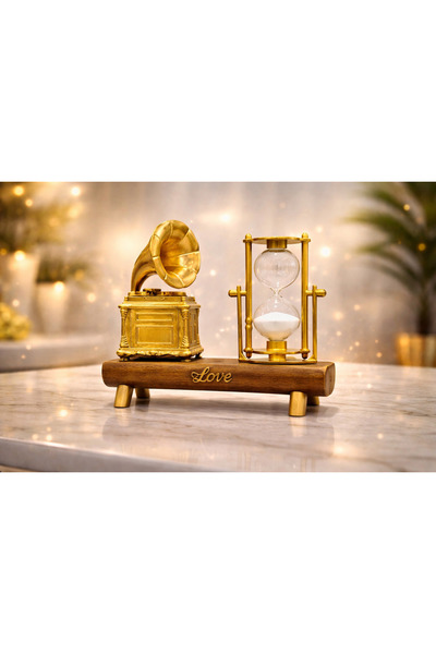 Vip 2’li Premium Dekoratif Kum Saati Seti Gold Ahşap Stand Masa Üstü Hediye L...