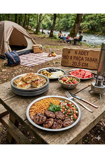 BİODATA 23 cm No6 Stainless Steel Footed Dinner Plate Large Portion Main Dish...