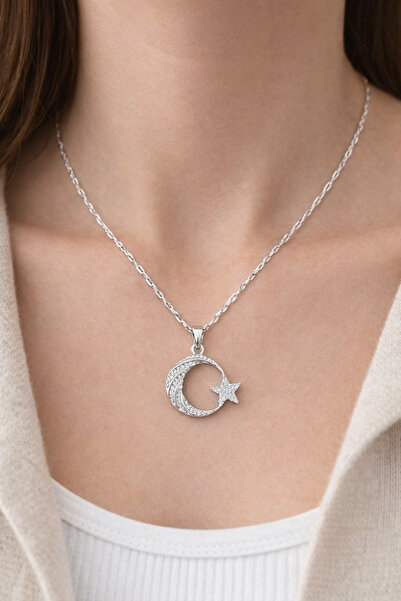 AFRODİTGOLDBUJİTERİ Gümüş ay yıldızlı kolye