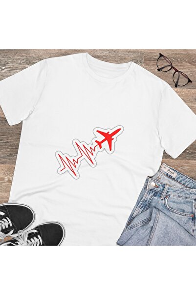 LADİJİTAL BASKI ÇÖZÜMLERİ تيشيرت أبيض بطبعة نبضات القلب