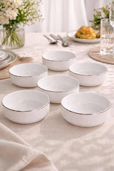 RGS HOMELİFE طقم أوعية فضية مزخرفة الحواف مكون من 6 قطع للشوربة والسلطة والكو...