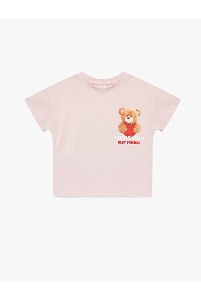 Koton Βαμβακερό κοντομάνικο μπλουζάκι με στάμπα αρκουδάκι και λαιμόκοψη ποδηλ...