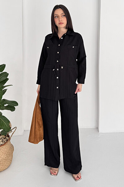 Noa&Noa طقم نسائي مخطط من قطعتين - قميص وبنطلون واسع الساق