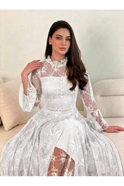 DVNA فستان "إيلينا" دانتيل باللون الأبيض الفاخر من دفنا