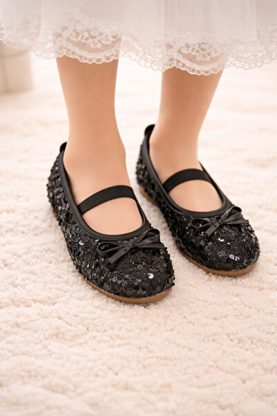 OTNICA Kız çocuk babet siyah pullu babet günlük rahat kullanışlı