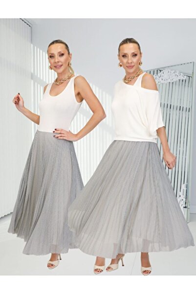 Marka Chiffon Polka Dot Pleated Lined New Season Two-Piece Dress