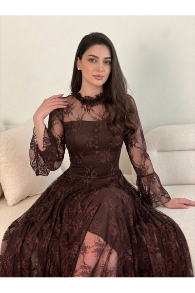 DVNA فستان "إيلينا" دانتيل باللون البني الفاخر من دفنا