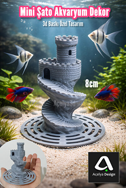 açelya3d Mini Şato Akvaryum Dekor Süs Spiral Kale Balık Saklanma Alanı 8 cm S...