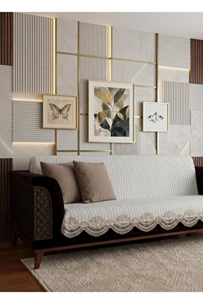 Keremhome Lüks Dantelli Kadife Koltuk Örtüsü 170x210 cm Kaymaz Süngerli Kanep...