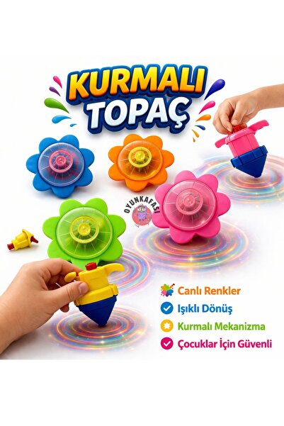 OYUNKAFASI Renkli Dönen Topaç Oyuncak – Pervaneli Eğlenceli Çocuk Topacı Karn...