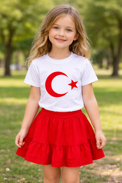 Bilge Trend Λευκό μπλουζάκι με στάμπα τουρκικής σημαίας με αστέρι και φεγγάρι...