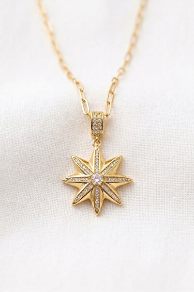 özgül takı ve tasarım Star Model Zircon Stone Gold Color Stainless Steel Wome...